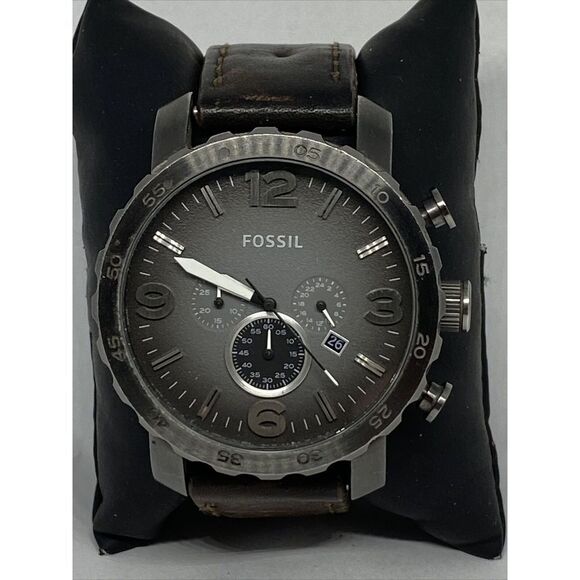 Fossil Nate JR1437 Men's Brown Leather Analog Gray Dial Quartz Watch DV184 - Picture 3 of 12